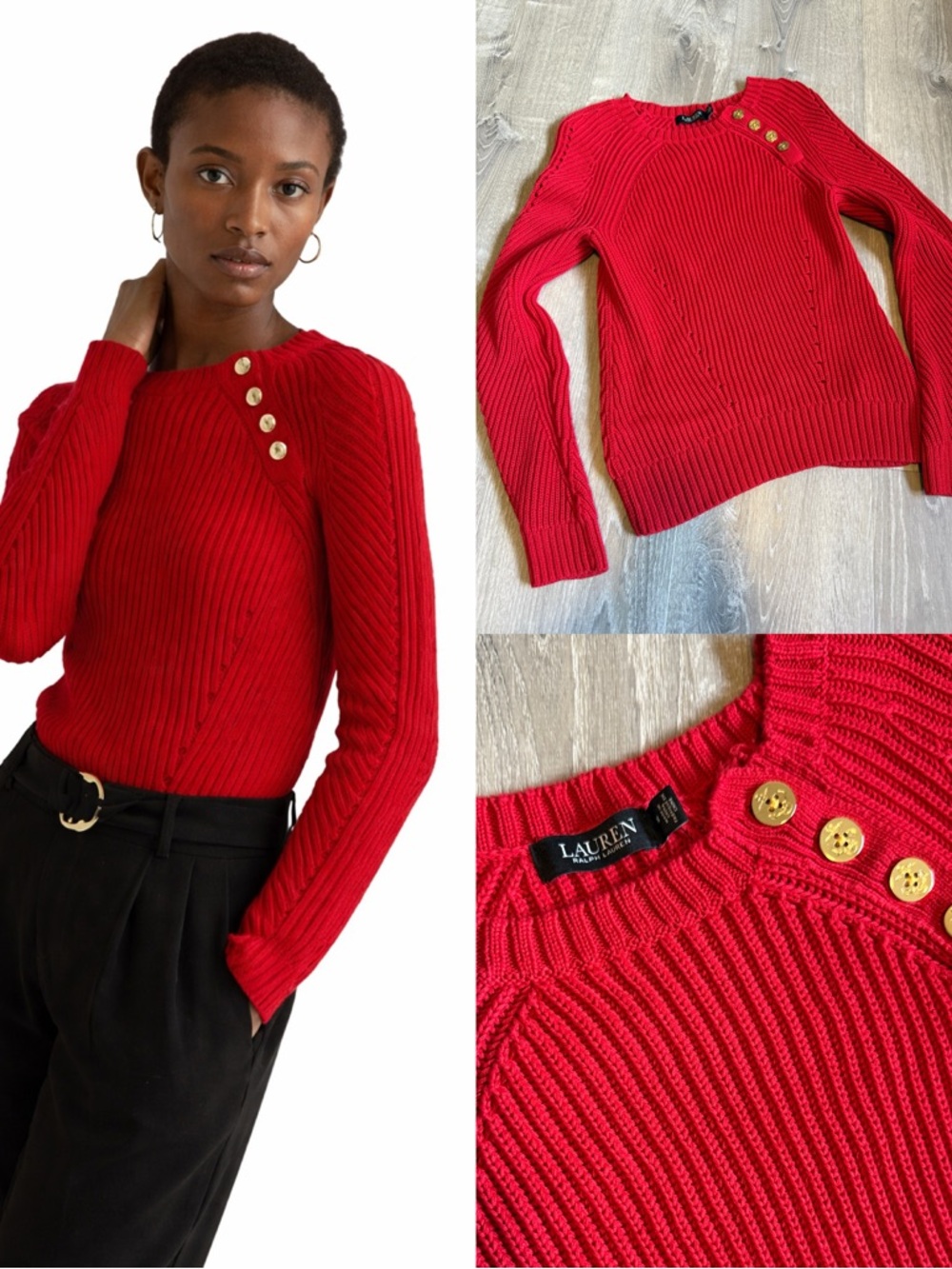 Lauren Ralph Lauren Shoulder-Button Sweater – Size M